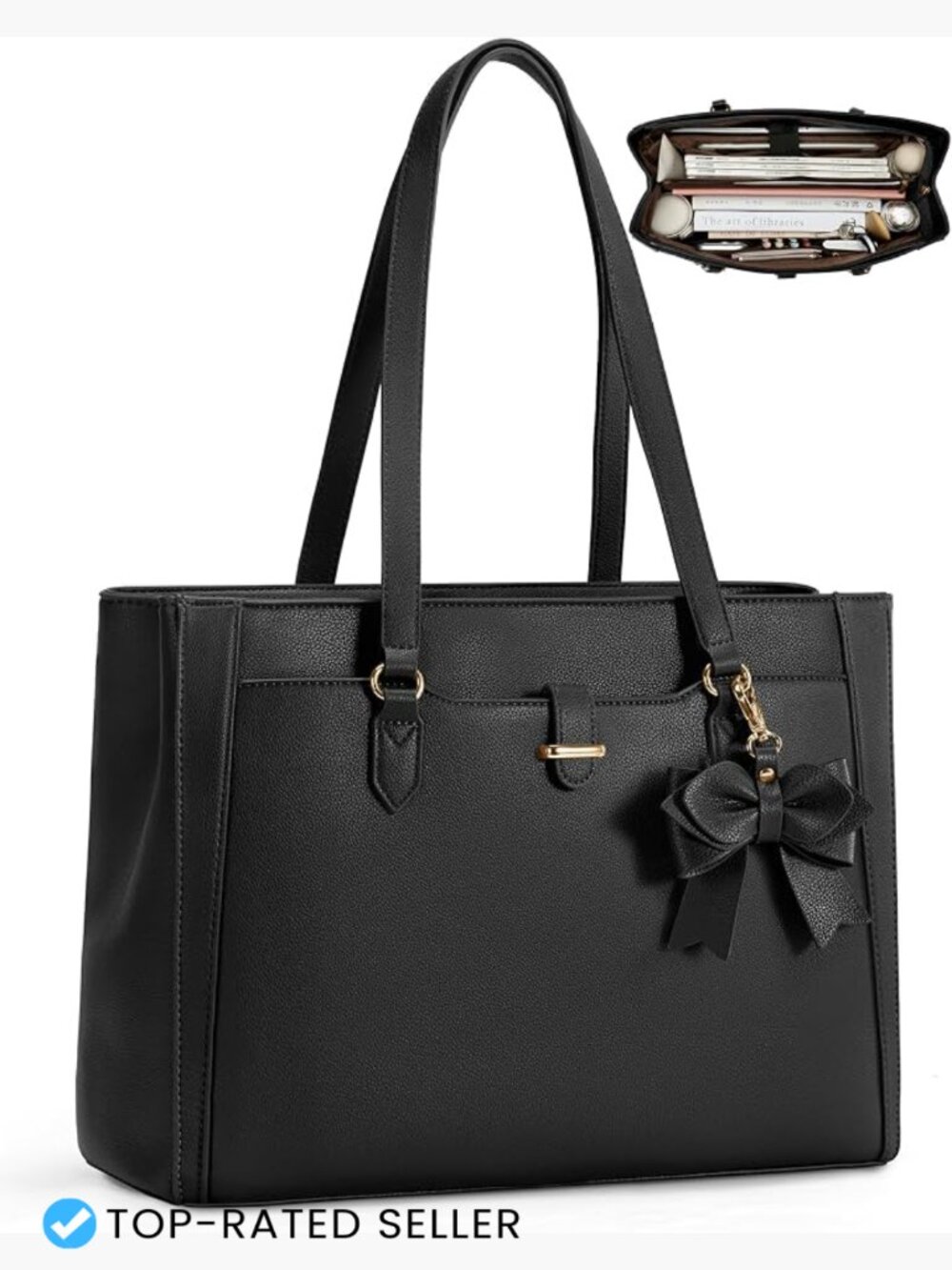 15.6 Inch Laptop Tote Bag Women Office Work Bag Water Resistant PU Leather